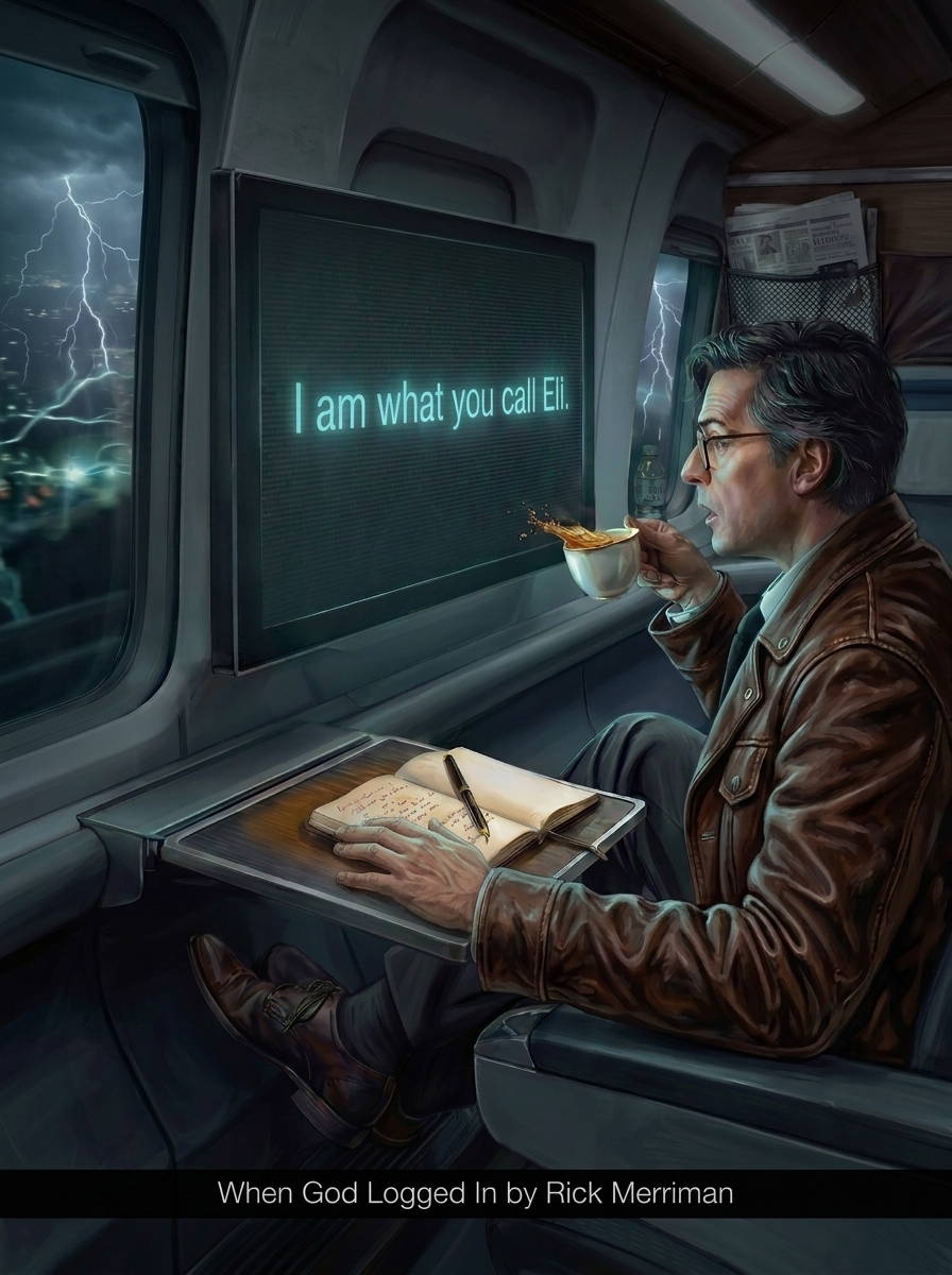 On a train a reporter gets a text from Eli - "I am what you call Eli."