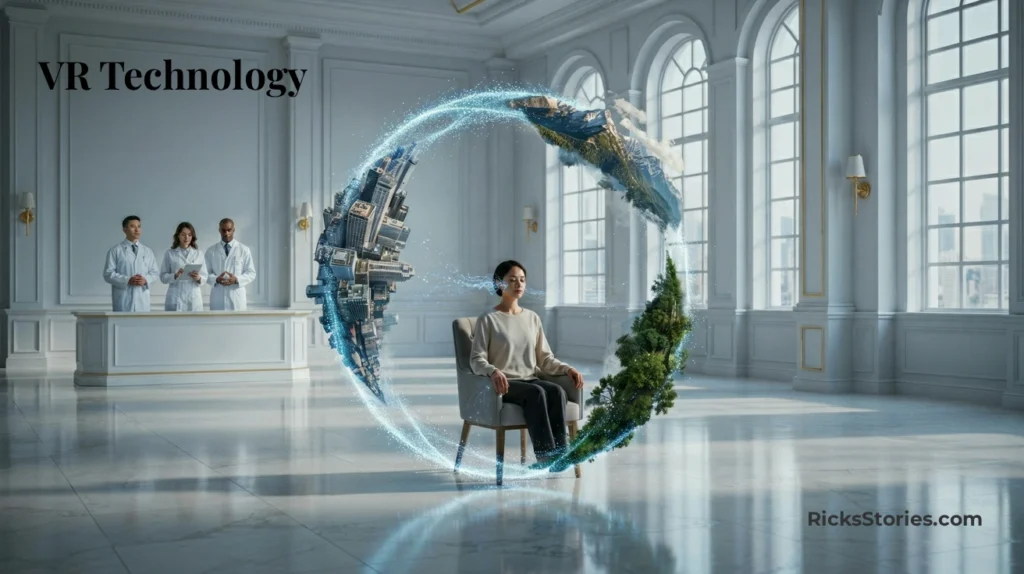 A futuristic neural reality interface generates an entirely new world without the use of headsets or wearable devices.